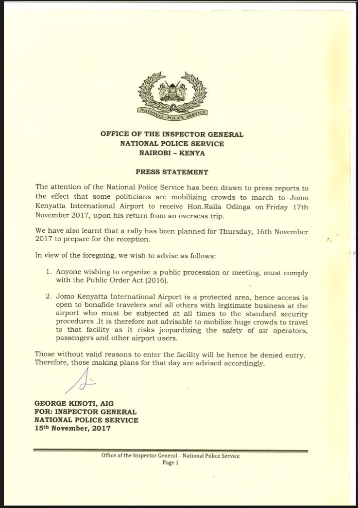 RadioCitizenFM's tweet photo. JKIA out of bounds to NASA supporters who plan to receive opposition leader @RailaOdinga on Friday ~ @PoliceKE IG @JBoinnet https://t.co/gJs9xtSTE1