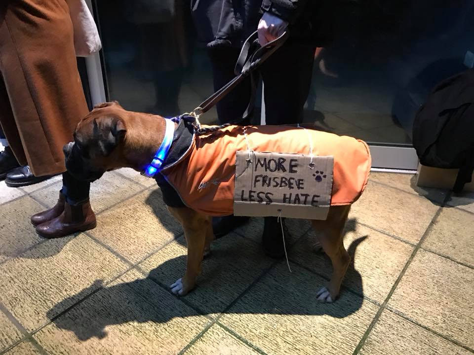 StopFundingHate's tweet photo. Buster's been getting his friends involved...Bobo just wants 2 things: More frisbee, less hate. #petsagainsthate #MozTheMonster https://t.co/JQjk20tm3z https://t.co/E1rqvE7ngG