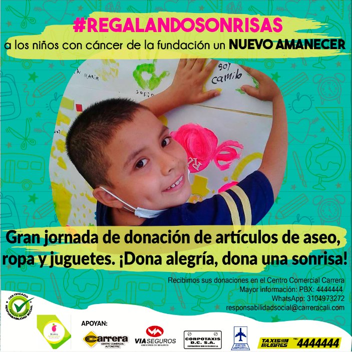 TaxisLibres4's tweet photo. #AyudanosAAyudarles Compartiendo nuestro Tw 🙏🏼.
Únete a la campaña #RegalandoSonrisas de @TaxisLibres4 y ayudemos a la fundación Nuevo Amanecer niños con cáncer. 🧒👦
Ellos merecen una Navidad Feliz! 😊
¡Dona alegría, dona una sonrisa! https://t.co/kTAh49VwaT