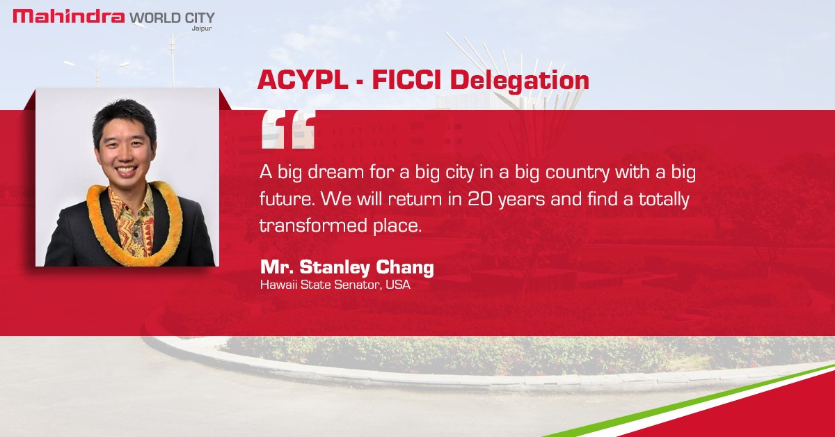 We at MWC #Jaipur were pleased to host Mr. Stanley Chang, Senator, State of #Hawaii for the @ACYPL - @ficci_india delegation visit. He had a long-term vision for #India.  #ExchangeOfIdeas
Here is what he had to say: