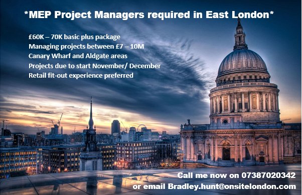 OnsiteTechnical's tweet photo. MEP Project Manager required in East London. 

Retail fit-out experience preferred, great package due to start November/December. 

Call Bradley Hunt on 07387020342 to discuss further or send your CV to bradley.hunt@onsitelondon.com https://t.co/tP1ZUoKoh3