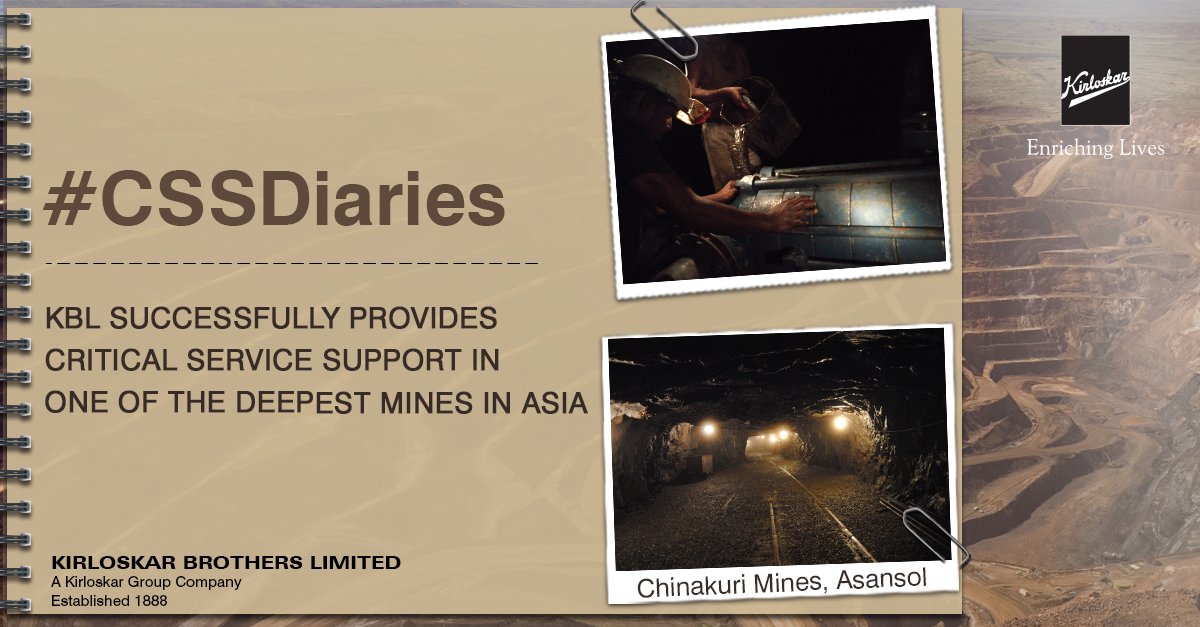 KBLPumps's tweet photo. Recently, one of our service engineers, Mr. Pranav Prabhakar, voluntarily performed the installation and performance testing of our multi-stage MLA pumps, 2000 feet below ground level at the Chinakuri Mines in Asansol, West Bengal. #CSSDiaries #KirloskarPumps https://t.co/Fv78E6lZzs