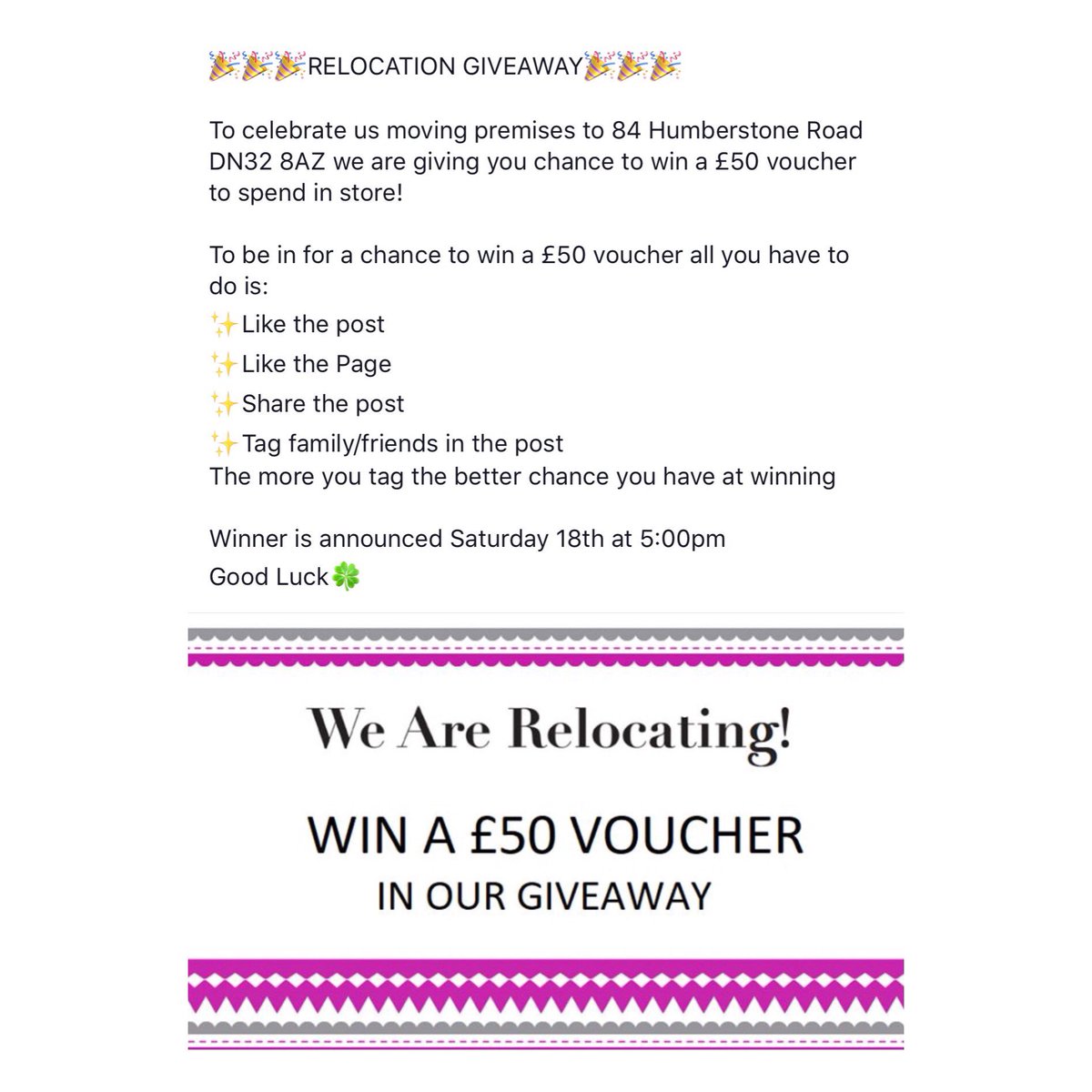 DottysFL's tweet photo. Giveaway on our Facebook page! Head over to enter🎉💓🎉
#giveaway #Competition #facebook #dottys #cleethorpes #clothing #fashion https://t.co/ufXj0vTtFl