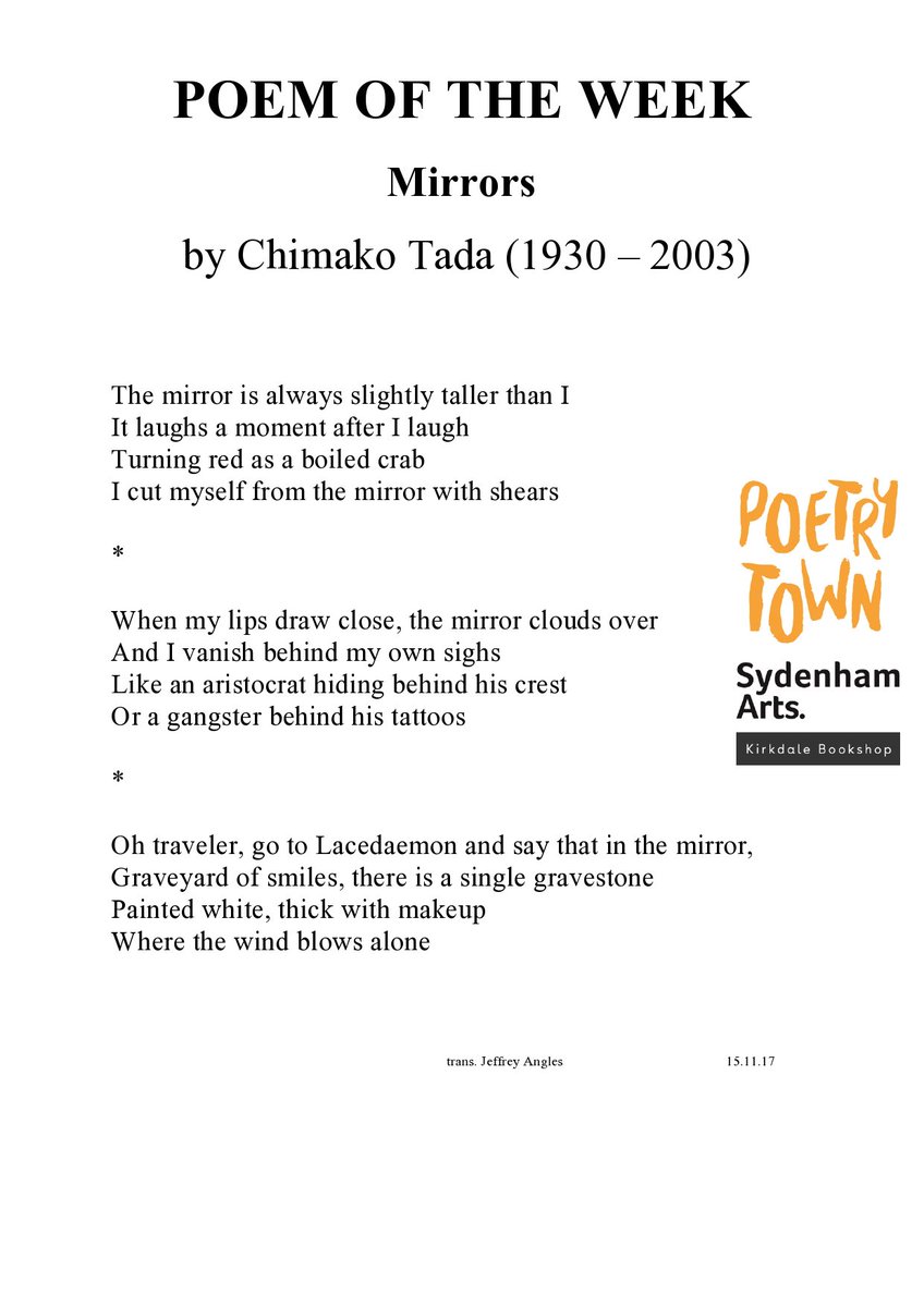 Mirrors by Chimako Tada <a href="/KirkdaleBooks/">Kirkdale Bookshop</a> @sydartsfest <a href="/SydenhamHigh/">Sydenham High School GDST #fearnothing</a> #poetrycommunity #poetry #SE26