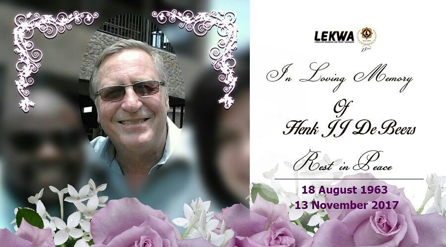 lekwaconsulting's tweet photo. It is with heavy hearts that we inform you of the passing of our longstanding employee Henk J.J. de Beer. Kindly refer to our facebook page for details regarding Henk's Memorial & Funeral. #RIPHenk https://t.co/z8k6LuVcsL
