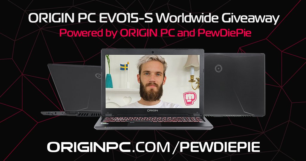 It's official! We'd like to welcome the newest member of the #ORIGINPCFamily - @pewdiepie! To celebrate our partnership, we're bringing you a WORLD-WIDE #Giveaway! Sign up here for a chance to win an EVO15-S Thin and Light gaming laptop: originpc.com/pewdiepie