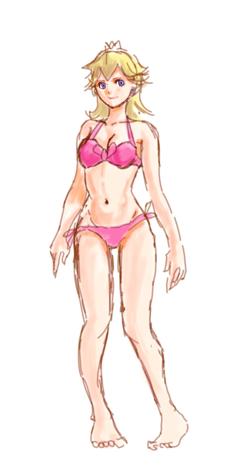 Sachiyo 落書きその２ ピーチ姫を練習台に 裸じゃアレなんで水着一応着せました ラフに描きました 色を詰めていくと デッサン手直し入るんで 白目 Doodle Princesspeach ピーチ姫 T Co Wtp75mucln Twitter