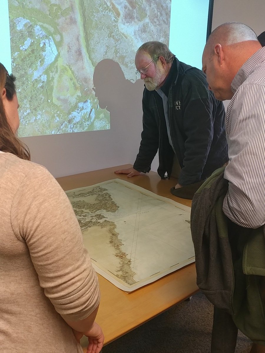 UNH_GSC's tweet photo. From 11 to 12 you can come by room 352 and see the library's new map that was produced in 1779! Here a talk about how the GSC interns georeferenced it and the work done on geologic mapping of Appledore by UNH Professor Emeritus, Wally Bothner. #GISDay https://t.co/g104U0AQkL