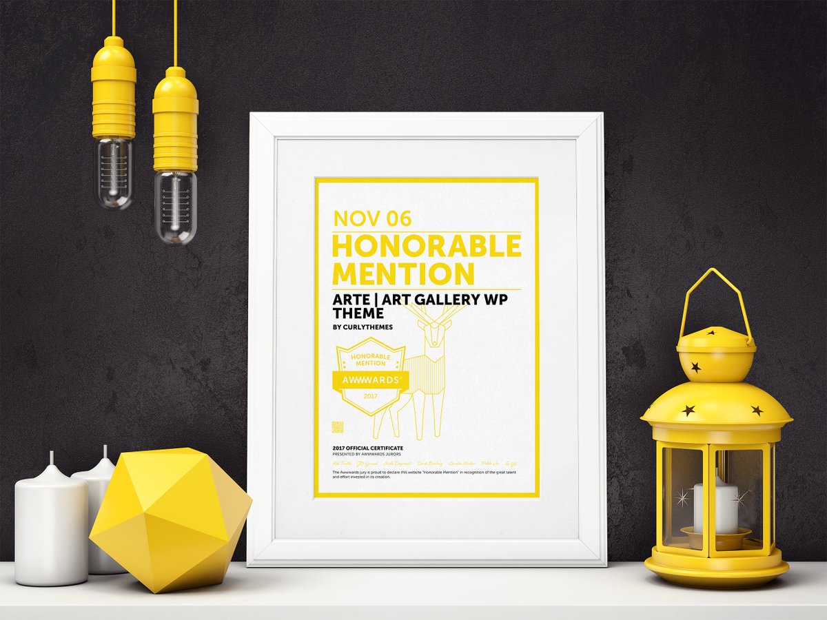 Arte, our WordPress theme for Art Galleries, received an Honorable Mention on @AWWWARDS, check it out bit.ly/2hBNtFK