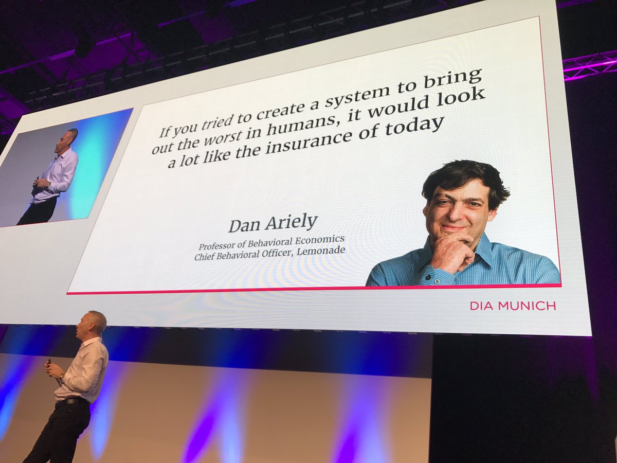 EY_VODW's tweet image. Dan Ariely, Chief Behaviourial Officer of #Lemonade about the insurance industry. The problem is not the players, it is the game. #DIAMunich