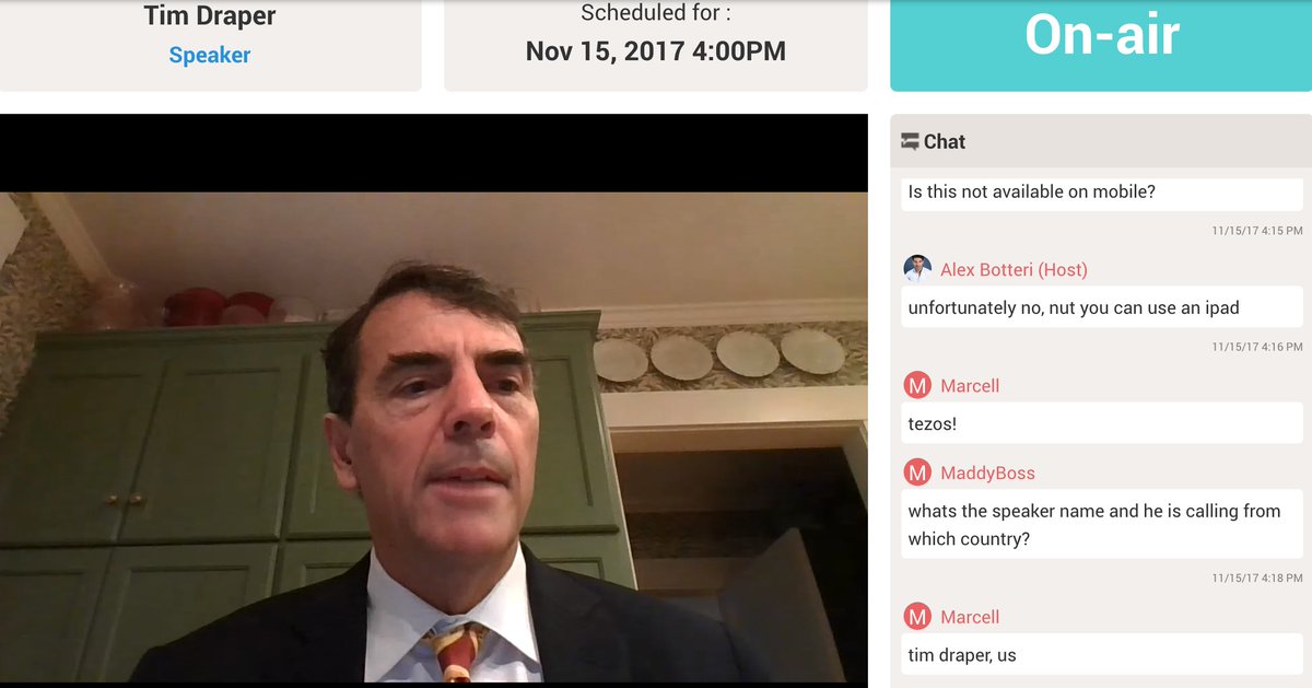 Blockchain With The Best has started! Watching the keynote now with Tim Draper (DFJ). Watch all talks live, or replay sessions whenever you like <a href="/TimDraper/">Tim Draper</a> <a href="/DFJvc/">dfj</a> <a href="/WithTheBest/">WithTheBest</a> #blockchain bit.ly/blockchainWTB17