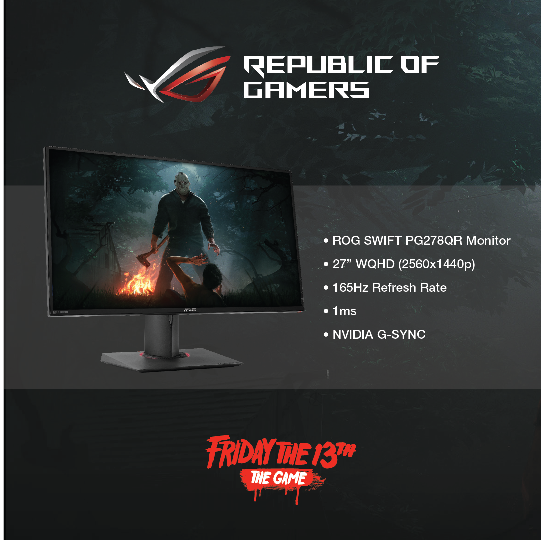 Friday13thGame's tweet photo. Have you checked out our massive PC giveaway? Included in the prize pack is a @ASUS_ROG SWIFT 27" WQHD monitor! 

Free giveaway here: https://t.co/XVVxJuUOaK https://t.co/eTKmHMttzG