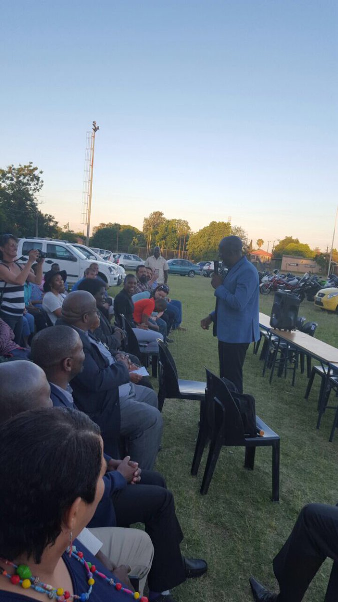 Executive Mayor Cllr Mpho Khunou giving message of support to residents of Rustenburg East to unite against crime