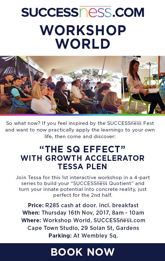 SuccessnessSA's tweet photo. Looking forward to the "SQ" workshop tomorrow AM at our studios in Cape Town with Tessa Plen. Few spaces left. Come and join us.
@LegacyProj #successness #TheLegacyProject
https://t.co/1ifPdm7Lmp https://t.co/hwfiLG2uFK