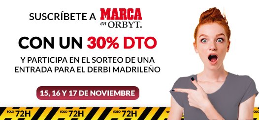 ¿A qué esperas? Suscríbete a <a href="/marca/">MARCA</a> con un 30% de dto. y consigue una entrada doble para el Derbi Madrileño. Entra ya en bit.ly/2mtqluM
