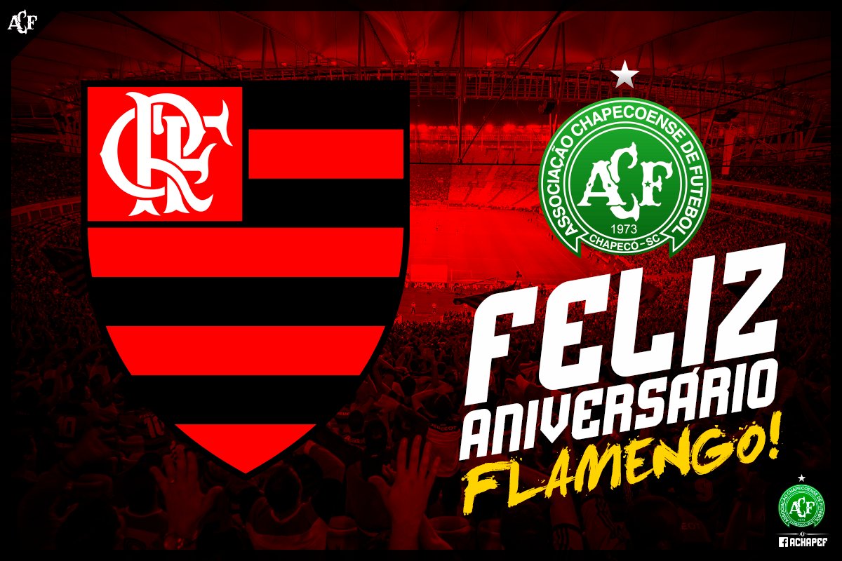 O clube aniversariante de hoje é o <a href="/Flamengo/">Flamengo</a>! ⚽️🏹💚🎂
Parabéns, felicidades!
#VamosChape