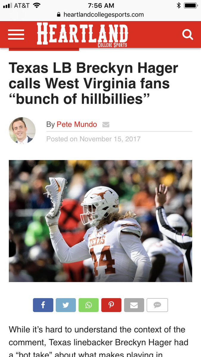 Strong words from a “powerhouse” #TexasFootball player who looks like a busted ass #kennyG
 #wvu #WvuFootball 

heartlandcollegesports.com/index.php/2017…
