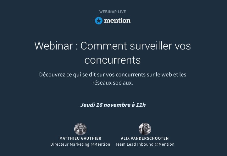 [WEBINAR] <a href="/Mention/">Mention</a> demain à 11h : Comment surveiller vos concurrents 🕵🏻‍  ? Voici le lien pour s'inscrire : hubs.ly/H09bbNk0 #veille #concurrents <a href="/MatthGauth/">Matthieu Gauthier</a>