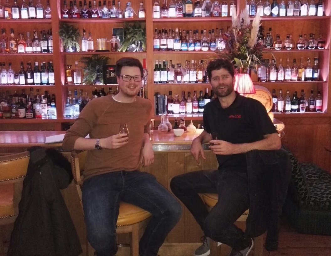 Elite's System Engineers Neil and Dylan at the Craigellachie Hotel enjoying a dram after a hard day's work in the distillery. First distillation complete! Well done guys! #whisky #distillation #automation