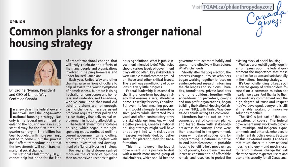 UinvitedU's tweet photo. Important read on #NationalPhilanthropyDay by @JaclineNyman CEO @UWCCanada in @globeandmail special feature with @AFPFoundationCA
The #UnitedWay movement continues to have important impact across Canada!
#NPD17 #NationalPhilanthropyDay17 https://t.co/9knBeBwGSd