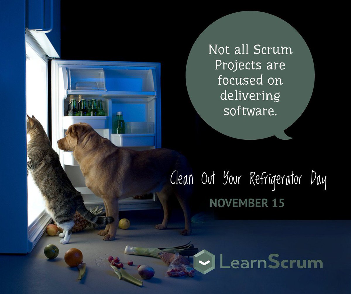 learnscrum's tweet image. Looking for a way to get your team to work together differently and more collaboratively? Oddly enough, today is Clean Out Your Refrigerator Day, a great team-based task to throw out the gross stuff living in the office fridge. #scrum #agile #collaborate bit.ly/scrum-certify