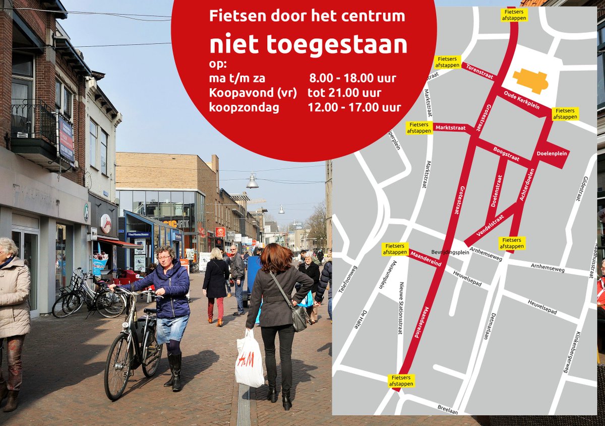 Met de fiets naar het centrum van #Ede? Hou er dan rekening mee dat je tijdens winkeltijden (8.00-18.00 uur) afstapt. Parkeer je fiets of neem hem aan de hand. Veilig winkelen en ondernemen voor iedereen, daarom deze maand extra controle!