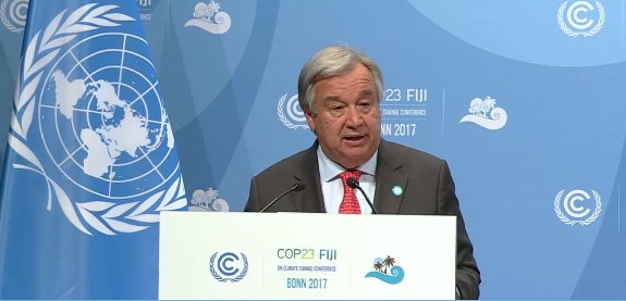 UNFCCC's tweet photo. .@antonioguterres:  "The world should adopt a simple rule:  If big infrastructure projects aren’t green, they shouldn’t be given the green light.  Otherwise we will be locked into bad choices for decades to come." #COP23 https://t.co/N3m6beDKQI