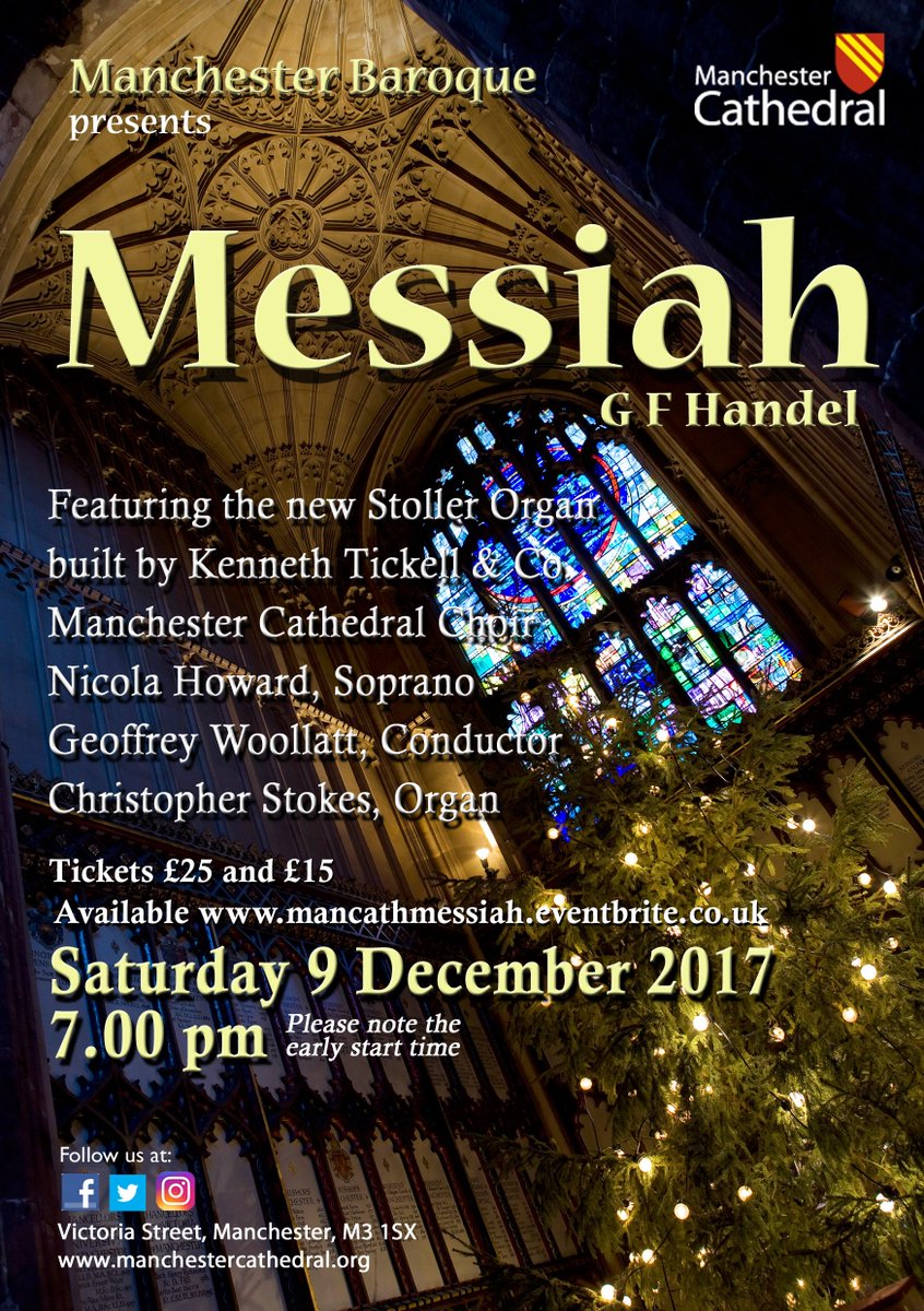 ManCathedral's tweet photo. Join us on Saturday 9 December for a truly traditional Christmas treat as Manchester Baroque presents Messiah by G. F. Handel, performed by @ManCathMusic: https://t.co/DSzikFpDfu. #christmas #manchester #messiah #MCRCathedralChristmas https://t.co/oyyA5BuzLS