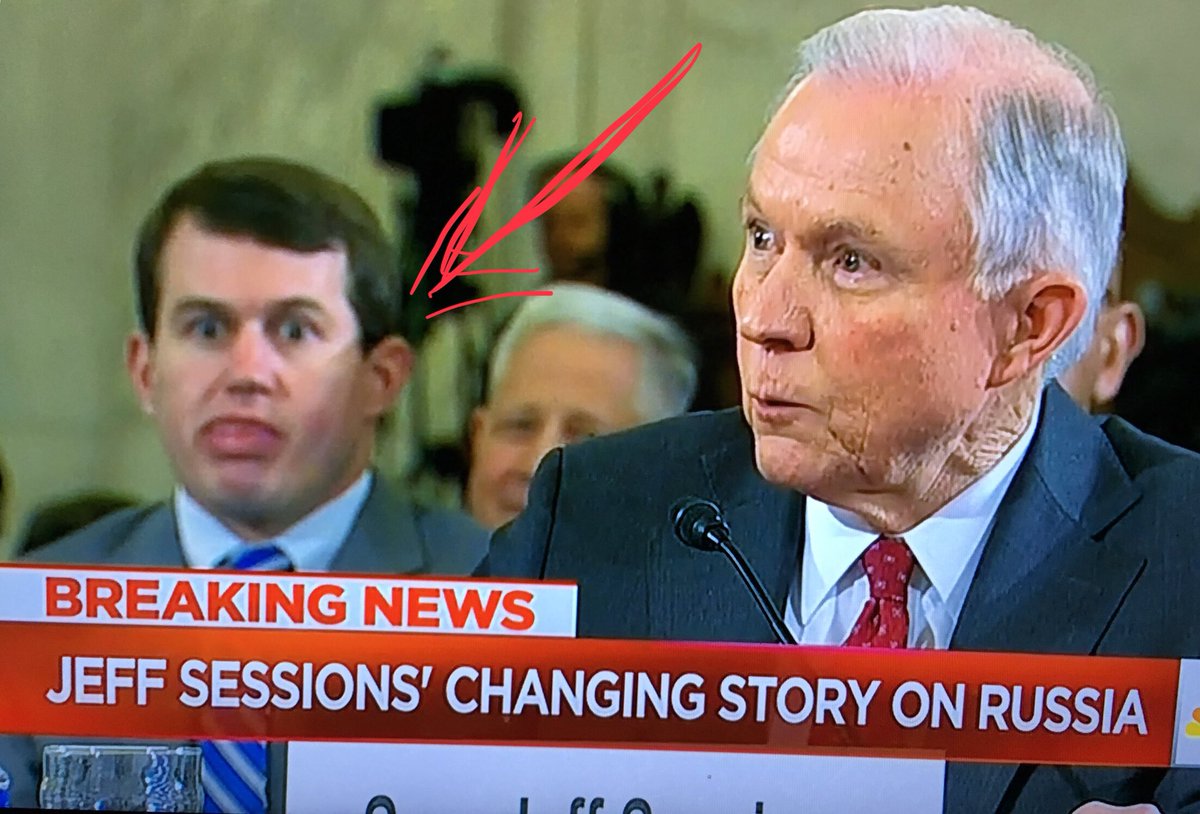 Sessions testimony on his Russia “forgetfulness” was both unbelievable & reprehensible, if not criminal, but what’s up with this guy👇?? #SessionsHearing