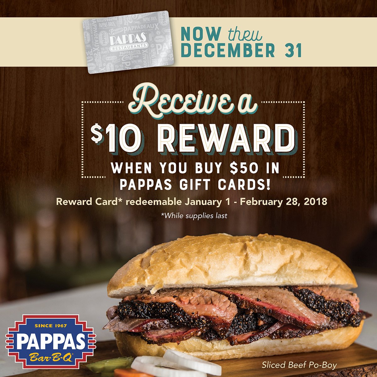 Pappas Bar B Q On Twitter 50 Gift Cards For Them 10 Reward You Available Purchase Now Thru December 31