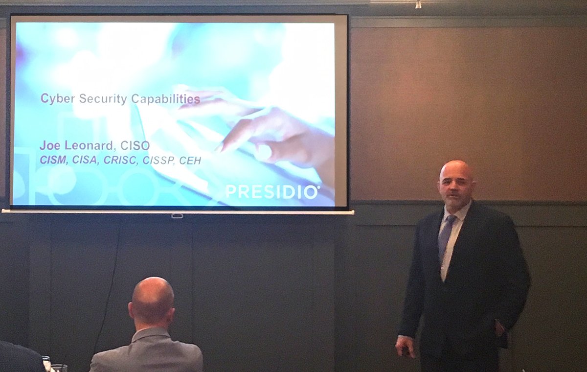 Presidio's tweet photo. On Tuesday, Joe Leonard, VP of #CyberSecurity Solutions at @Presidio, joined the members of #ALAMN (@minnesotaala) to discuss #CyberSecurity capabilities. https://t.co/UcV4FKq5DS