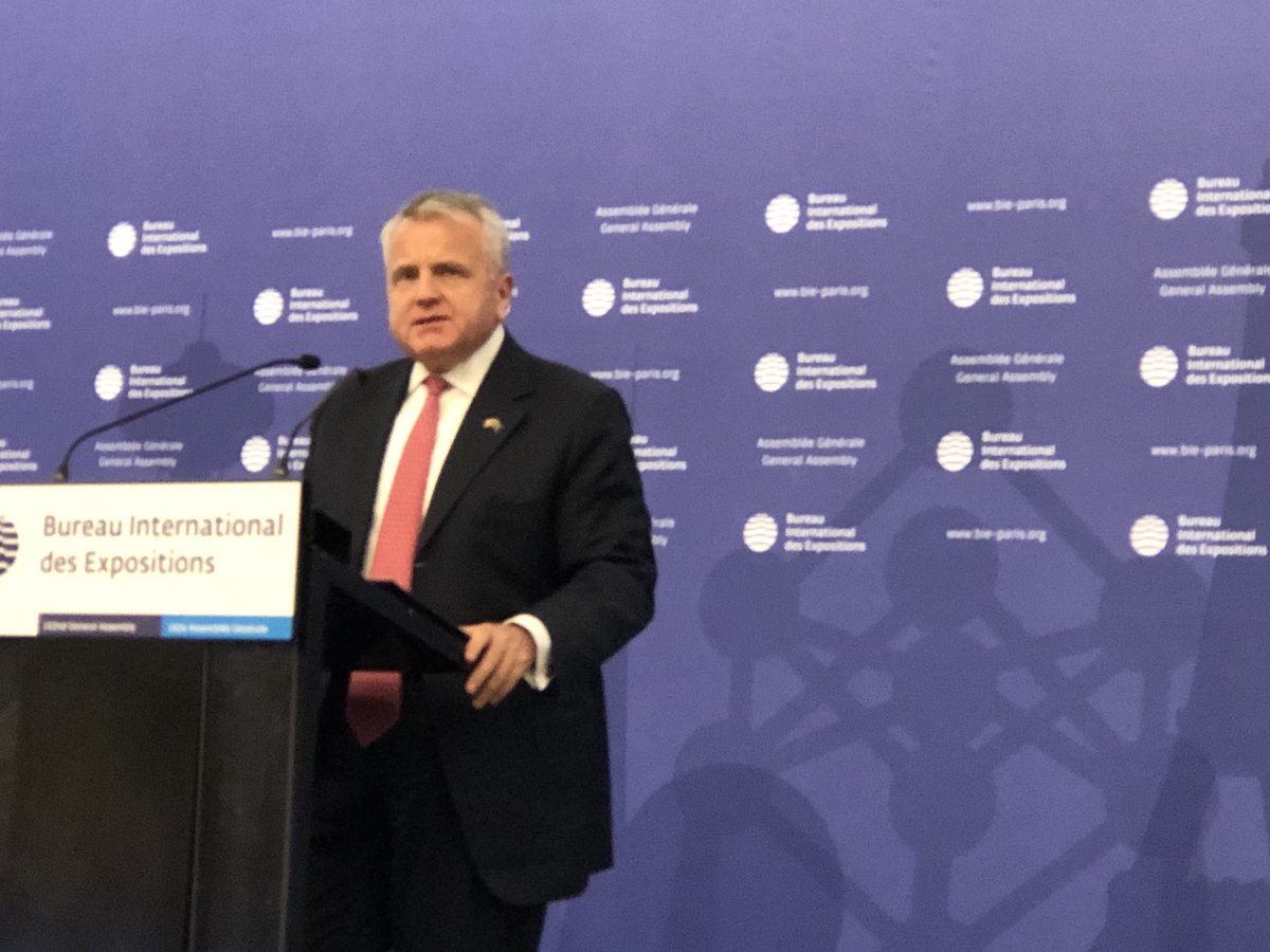 U.S. Deputy Secretary of State John J. Sullivan tells #BIE162 delegates that the bid to organise Specialised Expo 2022/23 in Minnesota enjoys “deep support at all levels of government”