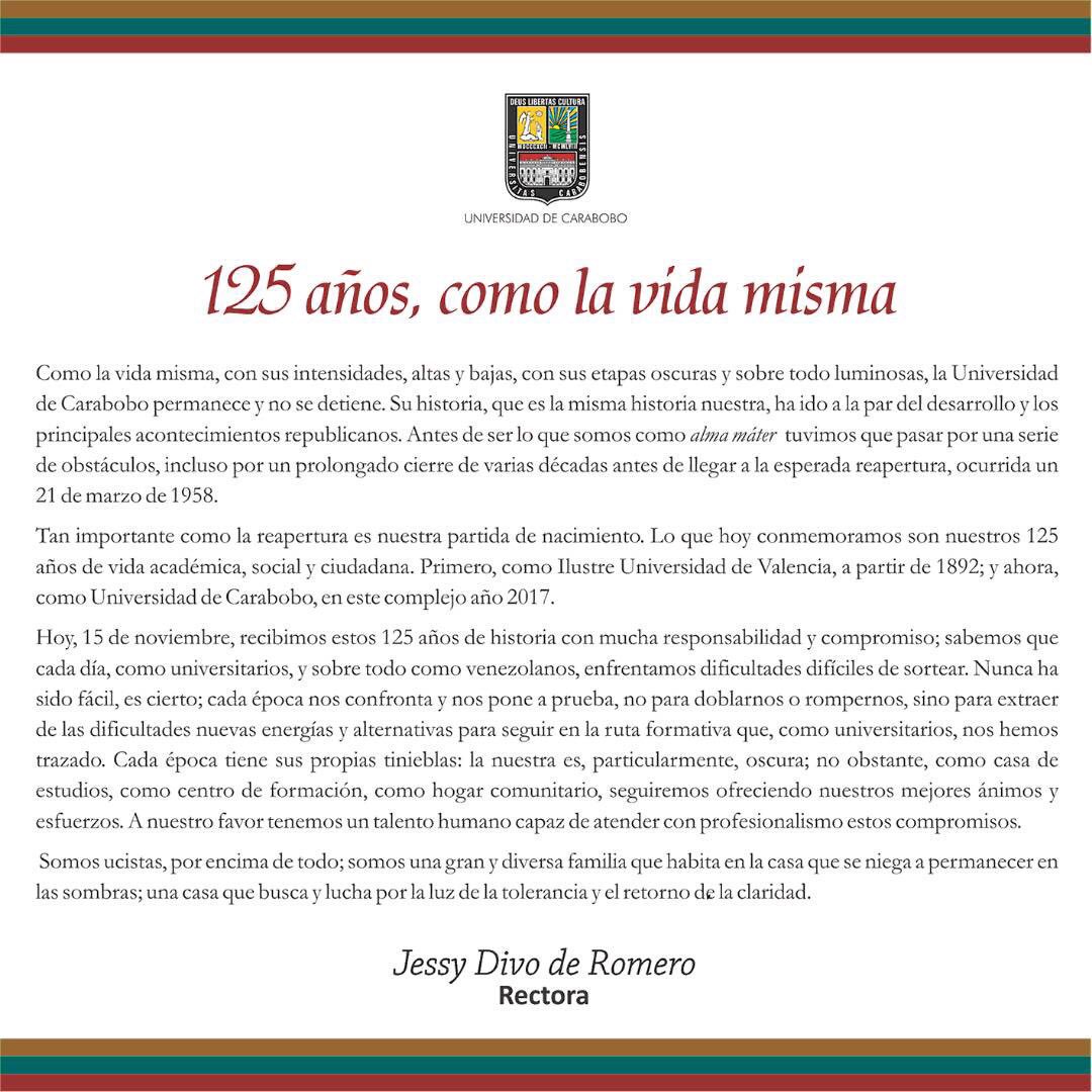 Filuc_oficial's tweet photo. Salutación de la rectora @jessydivo con motivo de la celebración de los 125 años de la apertura de la @UCarabobo #Filuc2017 https://t.co/znhdYlreWY