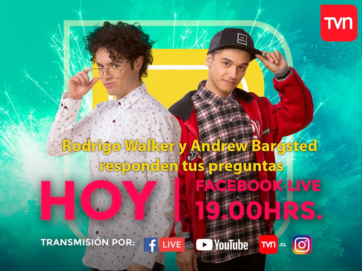 TVN's tweet photo. ¡ESTA TARDE! Rodrigo y Andrew ❤️ estarán conversando y respondiendo preguntas de los fanáticos de #WenaProfeTVN a través de nuestras plataformas sociales y TVN.cl https://t.co/bh6bI98o79
