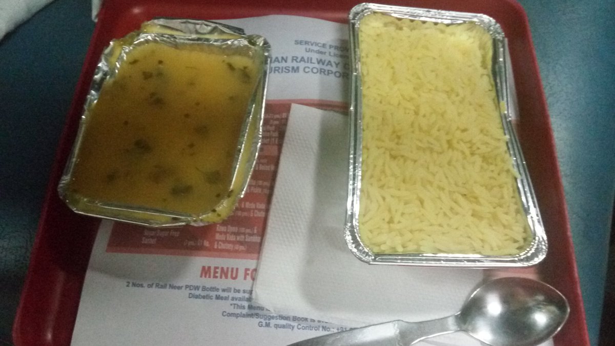 amitbarick's tweet photo. Sir,
This is the quality of food served in New Delhi Bhubaneswar Rajdhani (22824) for dinner. Just think situation of normal trains . https://t.co/ta2BDbgA1b