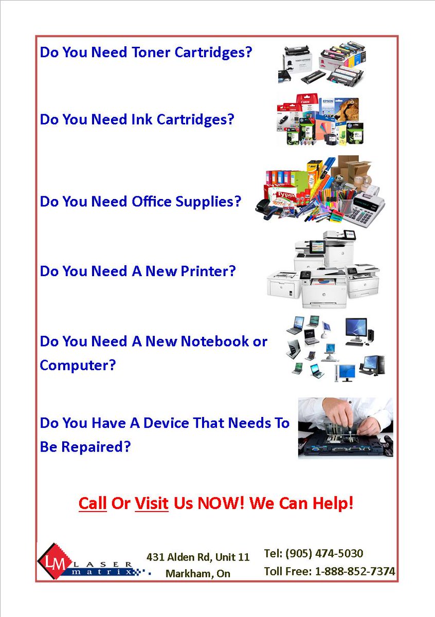 LaserMatrix_'s tweet photo. #CallUs #VisitUs for all your #Printing Needs #WeCanHelp #Ink #Toner #Cartridges #OfficeSupplies #Markham #Toronto #Ontario #LaserMatrix https://t.co/pRKK4SvO8u