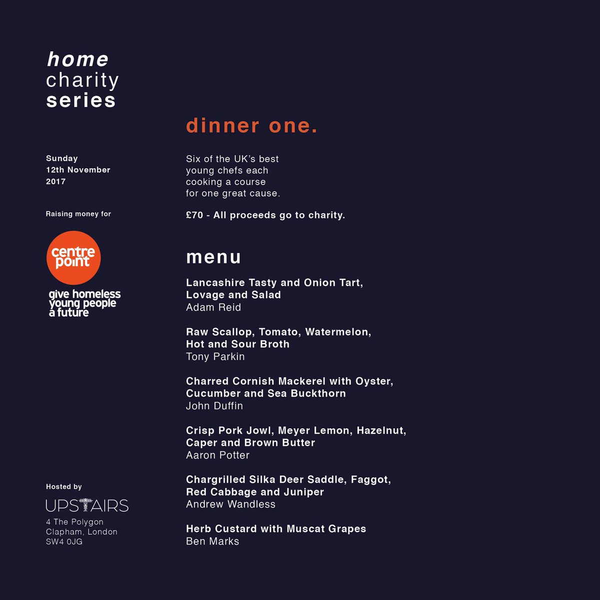 enseabe's tweet image. Delighted to design the event posters for @aaron_cpotter ‘Home’ charity series of dinners @TrinityUpstairs raising money for @centrepointuk