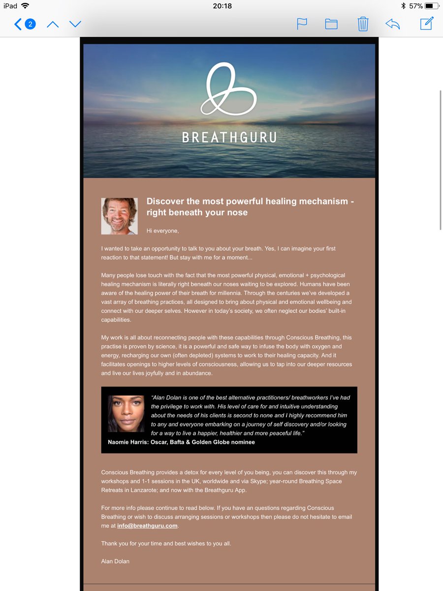 AdamMeakins's tweet image. This just tops of a shitty day... all the things I hate in one email... guru... pseudoscience... celebrity testimonials... #ConsciousBreathing #OxygenInfusion 😫🤦‍♂️