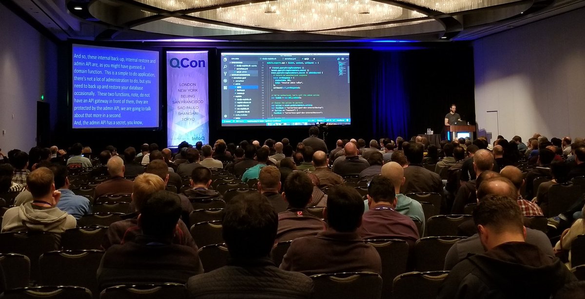 NegarAref's tweet photo. Learning a ton about securing serverless architecture from @guypod at #qconsf. Very informative talk! Also Synk.io seems like a very useful application. https://t.co/xlTdYf3LS5