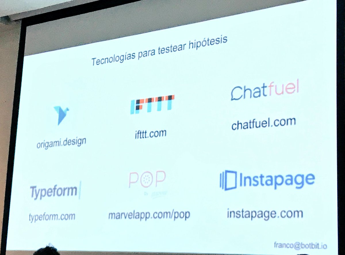 MarinaSpindler's tweet photo. Tecnologías para testear hipótesis #BotBit @HyperIsland https://t.co/EPGchsjVxc
