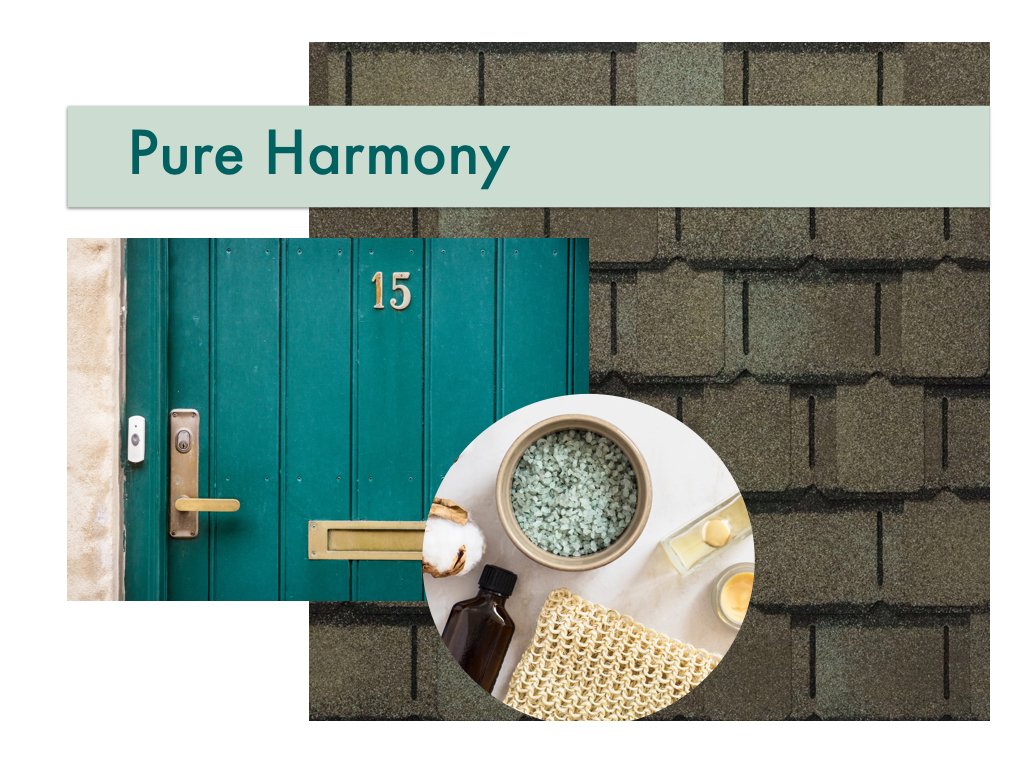 nancy_fire's tweet photo. A6: Sure! Relaxing tonal blues and greens are on trend with my second pre-tease, Pure Harmony! We made Camelot® II – Weathered Timber the focus of our trend board to show how well it complements the blue and green tones reflected in the homes’ exterior. #roofchat https://t.co/yqGQDgjmeo