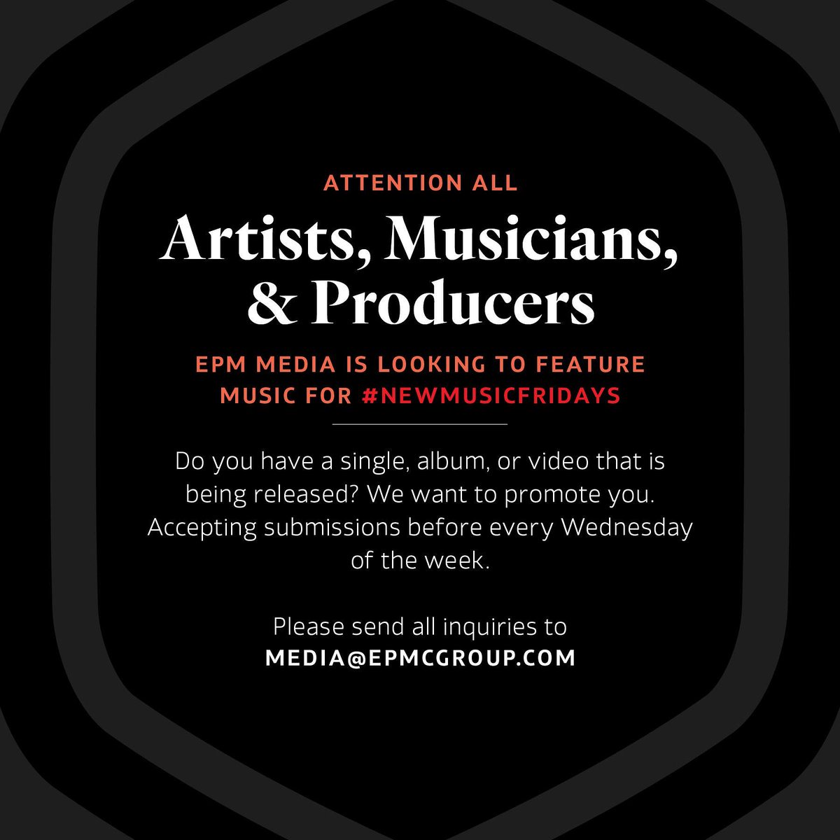epm_media's tweet image. Do you have a #single, #album, #video, or #podcast that is being released? Submit via smarturl.it/EPMNewMusicFri…!
#EPMMedia