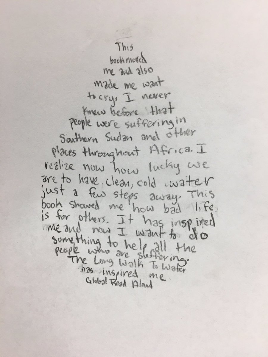 Inspiring words by a @KnoxGifted 5th grader about @globalreadaloud @LindaSuePark @WaterforSoSudan