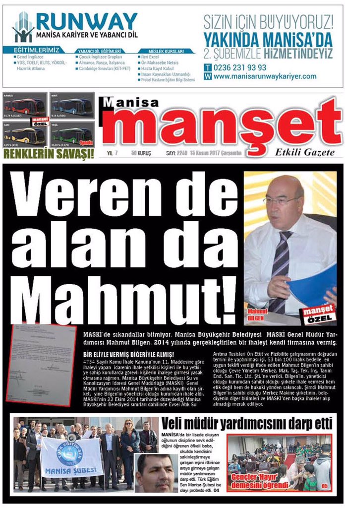 endergok45's tweet photo. Veren de, alan da Mahmut..!
Manisa Büyükşehir Belediyesi Maski skandallarına bir yenisini daha ekledi.
Maski Genel Müdür Yardımcısı Mahmut Bilgen kendi gerçekleştirdiği ihaleyi kendi firmasına vermiş. Kendiniz çalın, kendiniz oynayın 2019'da millet sandıkta sizinle oynayacak..! https://t.co/P3T306taYE