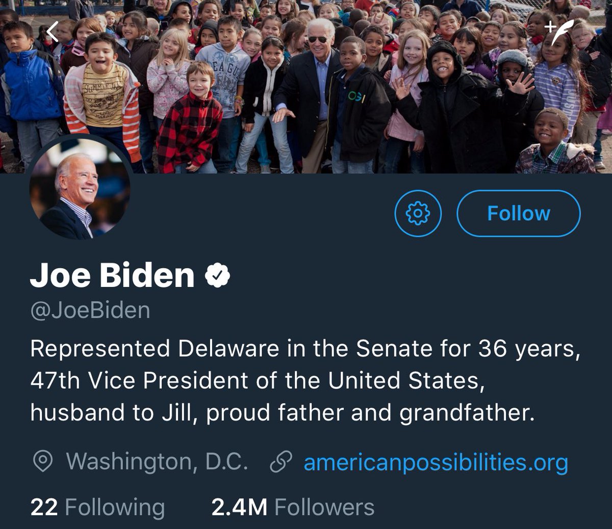 Even the Twitter header from the official account of Joe Biden leaves significant hints. #BidenGropeTapes