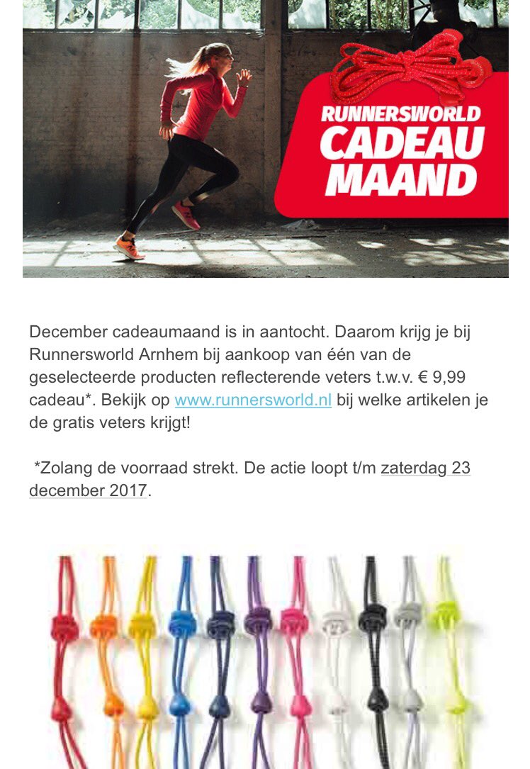 Donderdag wordt onze nieuwsbrief weer verzonden, met leuke items zoals polar giftcard, Night run, leuke blog over de NY marathon etc. Heb jij je al geabonneerd? runnersworld.nl/vestigingen/ar… #nieuwsbrieven #aanbieding #hardlopenisleuk