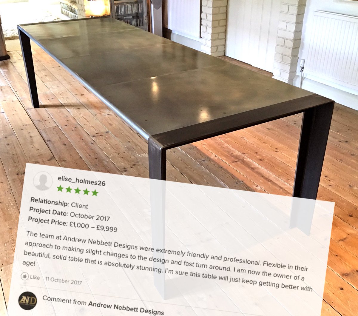 AndrewNDesigns's tweet photo. Thank you Elise, for such a great review... we're so pleased you love your table! https://t.co/kISgFDsnGL
-
-
#zinctable #bespoke #interiordesign #contemporarytable #handmade https://t.co/h2rOUzKIy0