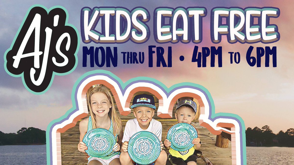 AJs_Destin's tweet photo. Every Monday through Friday kids eat free from 4pm-6pm! #AjsDestin
*From kids menu with purchase of an adult entree. Up to 2 kids per adult. Ages 12 & under. https://t.co/rYobO9Pp7o