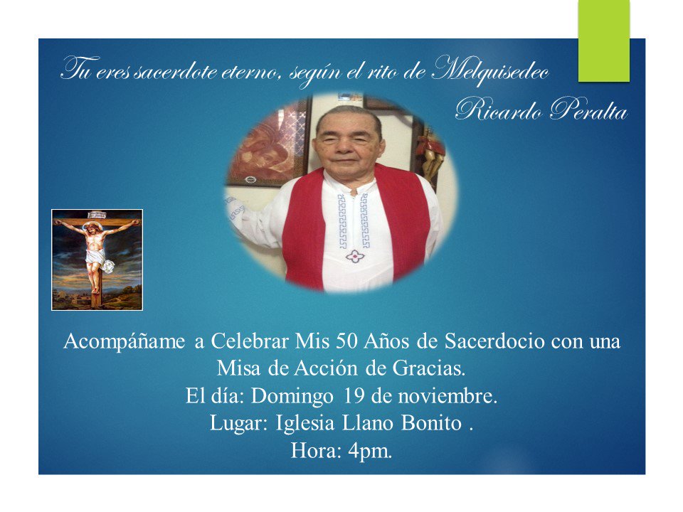 CoNAM30's tweet photo. Los 50 Años de Ordenación Sacerdotal del P. Ricardo Peralta, este domingo 14 en la Parroquia de Llano Bonito 4 pm. Gracias P. Peralta por su fidelidad a Dios!! https://t.co/3cyCWw1SZo