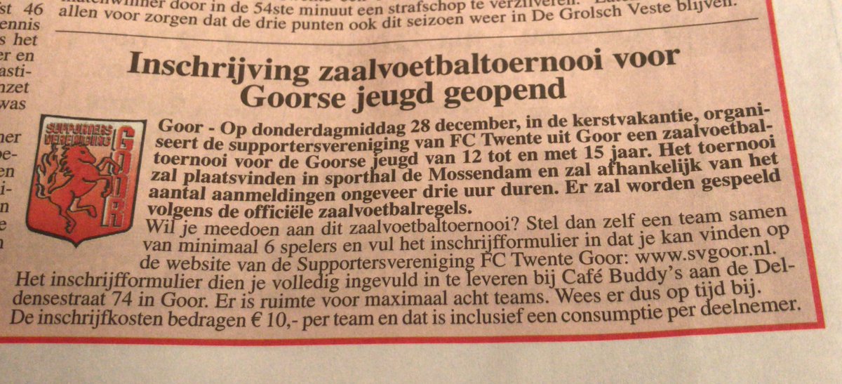 Ook in het <a href="/Hofweekblad/">Hofweekblad</a> vandaag aandacht voor ons zaalvoetbaltoernooi.